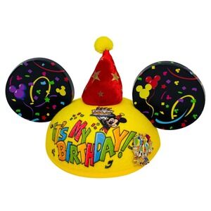 Disney Parks Mickey Mouse Its My Birthday Ear Hat Yellow Enamel Trading Pin